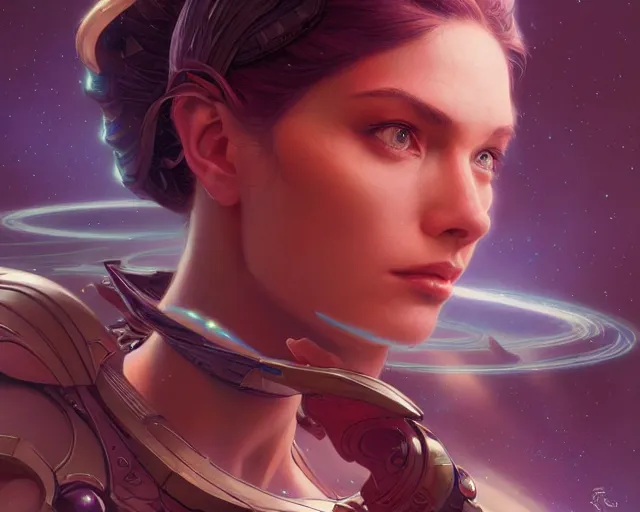 Image similar to scifi woman, deep focus, fantasy, intricate, elegant, highly detailed, digital painting, artstation, concept art, matte, sharp focus, illustration, some reflexions, hearthstone, photorealism, soft volumetric lights, art by moebius and artgerm and greg rutkowski and alphonse mucha