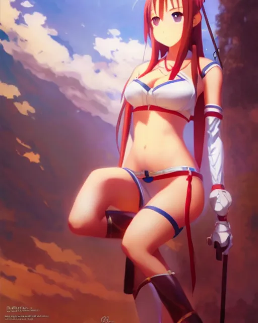 Image similar to photo of asuna from sao, asuna by a - 1 pictures, by greg rutkowski, gil elvgren, enoch bolles, glossy skin, pearlescent, anime, maxim magazine,