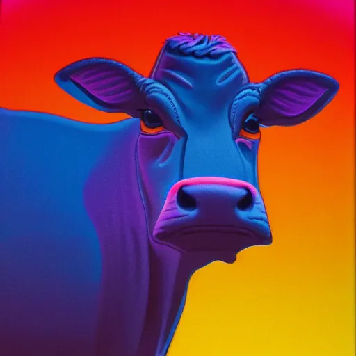 Image similar to synthwave chromatic cow face, detailed face, sharp focus