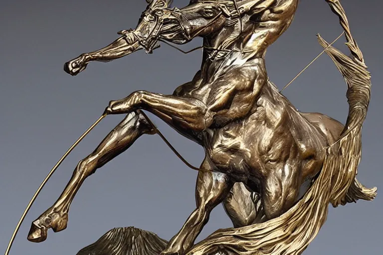 Image similar to sagittarius astrological sign sculpture in bronze by stanisław szukalski and wadim kashin, highly detailed, 3 d, star chart overlay