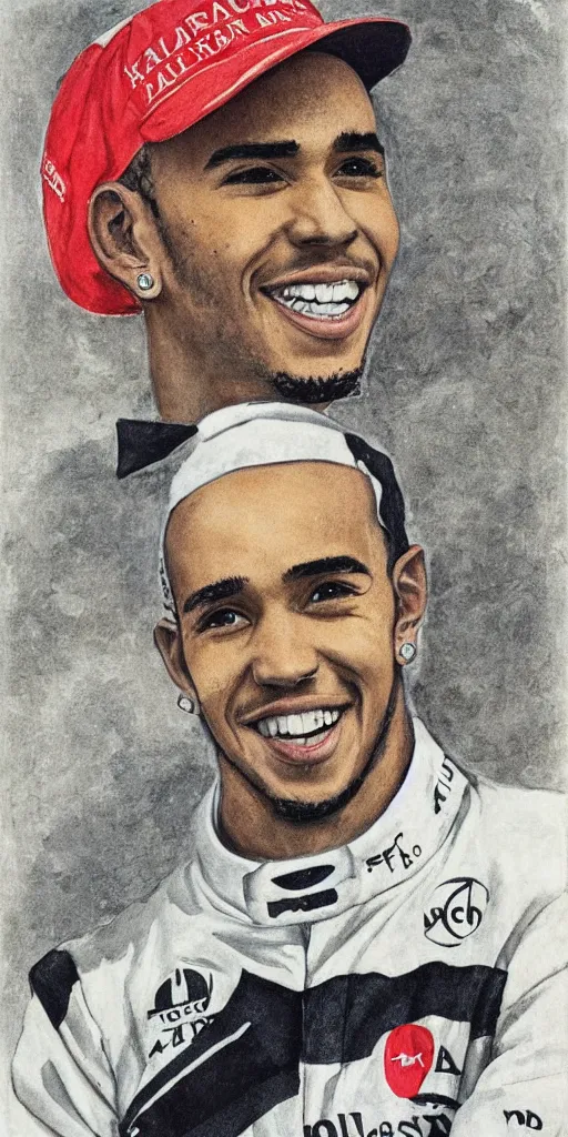 Image similar to A portrait of Lewis Hamilton in his racing uniform by William Blake