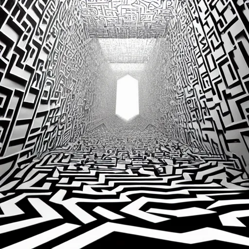 Prompt: a beautiful 4 dimensional maze decorated hallway by m c escher, highly detailed, artstation