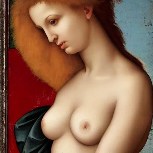 Image similar to Christina Hendricks body strip renaissance art by Raphael, realistic detailed,