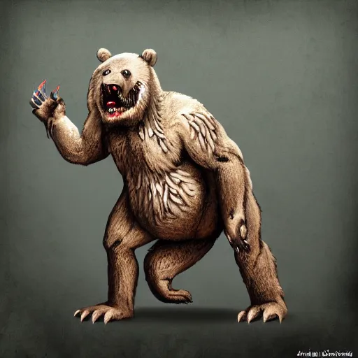 Prompt: an anthropomorphic undead bear creature standing menacingly, highly detailed digital art