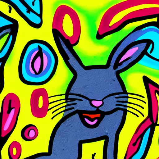 Image similar to neon explosion coming out the mouth of a rabbit, abstract high quality art