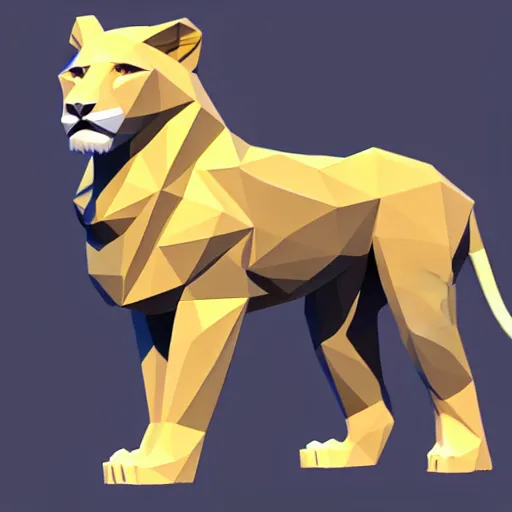 Prompt: a 3 by 3 array of a full body low poly lion, character design