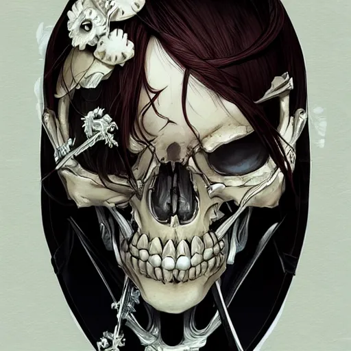 Prompt: anime manga skull young woman skeleton, snow white, unreal engine, intricate, elegant, highly detailed, digital art, art by JC Leyendecker and sachin teng