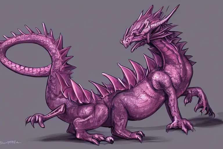 Image similar to full body digital illustration of a cute baby dragon by randy Vargas, magenta dragon, concept art, black matte background, deviantArt, artstation