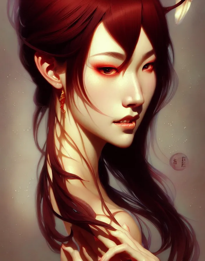 Image similar to portrait of ichigo, intricate, elegant, highly detailed, digital painting, artstation, concept art, smooth, sharp focus, illustration, art by artgerm, greg rutkowski, alphonse mucha, uang guangjian, gil elvgren, sachin teng, symmetry!!