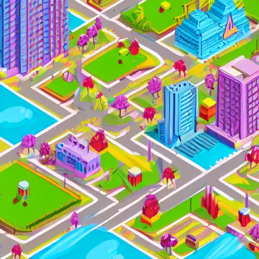 Prompt: #isometric bright explosion of spring in metropolis by lowpol