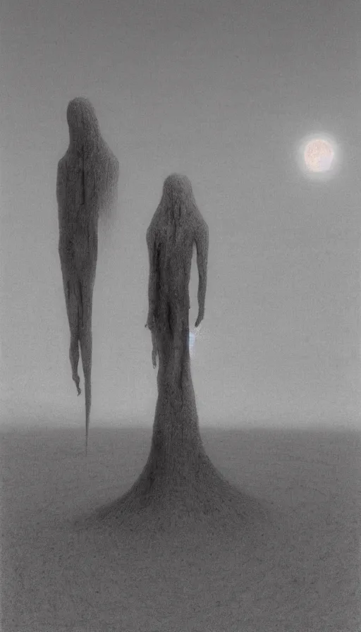 Prompt: the cult on the red moon shined desert, standing in the circle, screaming giant in the background by Zdzislaw beksinski