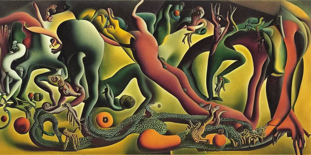 Image similar to basilisk, pain, pleasure, suffering, adventure, love, abstract oil painting by ( man ray ) mc escher and salvador dali and raqib shaw