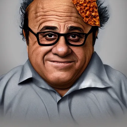 Image similar to danny devito with skin made out of a dorito