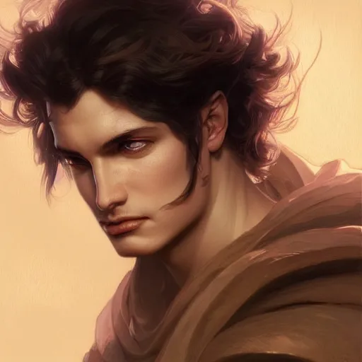 Prompt: up close portrait of a male angel, d & d, face, fantasy, intricate, elegant, highly detailed, digital painting, artstation, concept art, smooth, sharp focus, illustration, art by artgerm and greg rutkowski and alphonse mucha