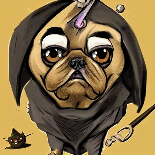 Image similar to harry pugger, from the pugworts school of witchcraft and wizardry, trending on artstation