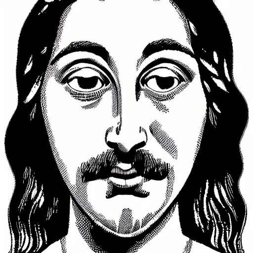 Prompt: portrait of jesus as a woman, by robert crumb, b&w