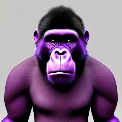 Prompt: a digital artwork of a purple fur gorilla wearing a black suit, trending on artstation