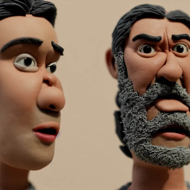 Prompt: a cinematic film still of a clay animation stop motion film starring taika waititi, portrait, shallow depth of field, 8 0 mm, f 1. 8