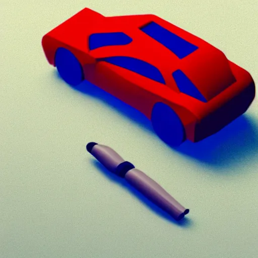 Prompt: beautiful and coherent low poly model of a red futuristic blue car in a white background isometric view