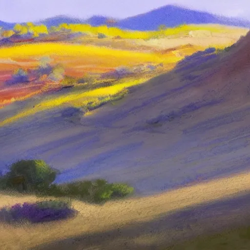 Image similar to concept art : an italian landscape in bright daylight. soft rolling hills in the foreground. in the distance a small mesa of white marble can be seen. a stone henge is standig atop the mesa