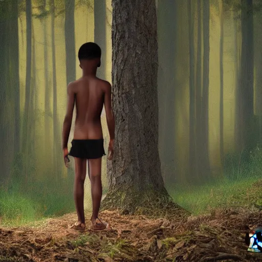 Prompt: : zuto world style art black boy in forest 8k digital art