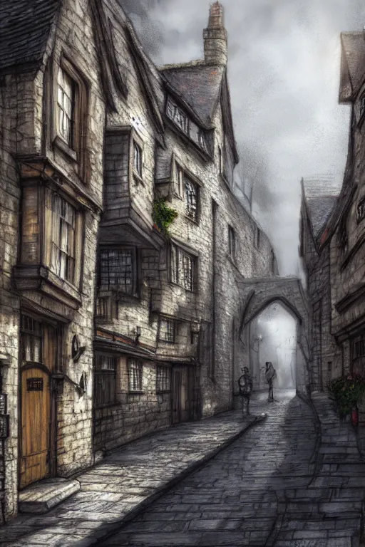 Image similar to a beautiful urban sketch of the shambles and little shambles york, 8 k, frostbite 3 engine, cryengine, dof, trending on artstation, digital art, crepuscular ray, art by ian fennelly