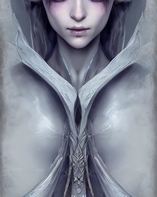 Image similar to portrait of a beautiful female elf with shimmering hair, symmetrical face and eyes, cgsociety, Elden Ring, Dark Souls, Bloodborne