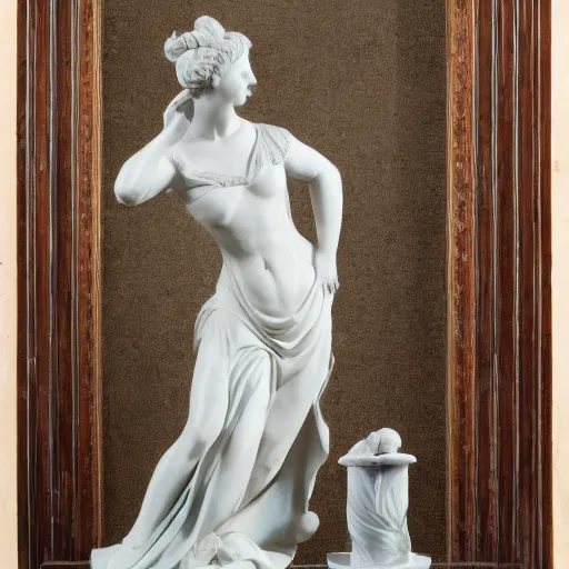 Prompt: a portrait of a marble statue of a woman dancing, wearing a beautiful dress