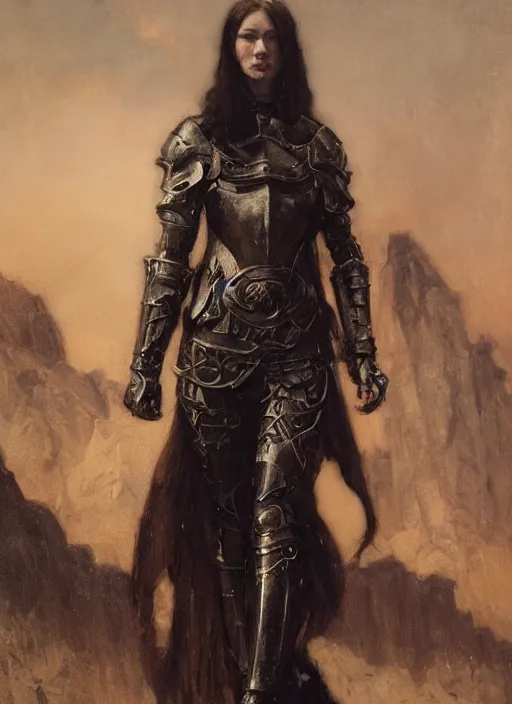 Image similar to stoya wearing full body black medieval armour, by gaston bussiere, bayard wu, greg rutkowski, giger, maxim verehin, greg rutkowski, masterpiece, sharp focus, cinematic lightning