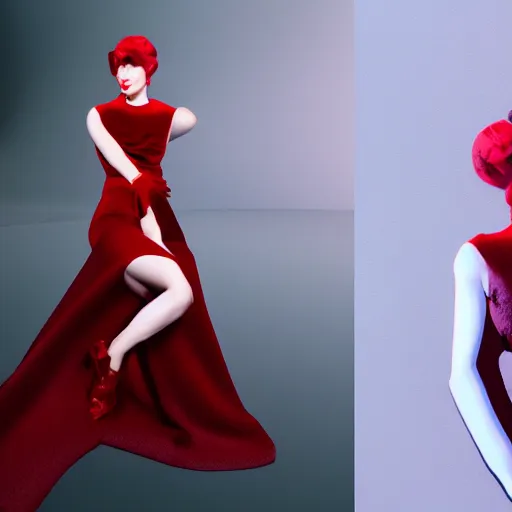 Prompt: red velvet inspired avant-garde art, deco fashion, highly detailed, photorealistic portrait, bright studio setting, studio lighting, crisp quality and light reflections, unreal engine 5 quality render