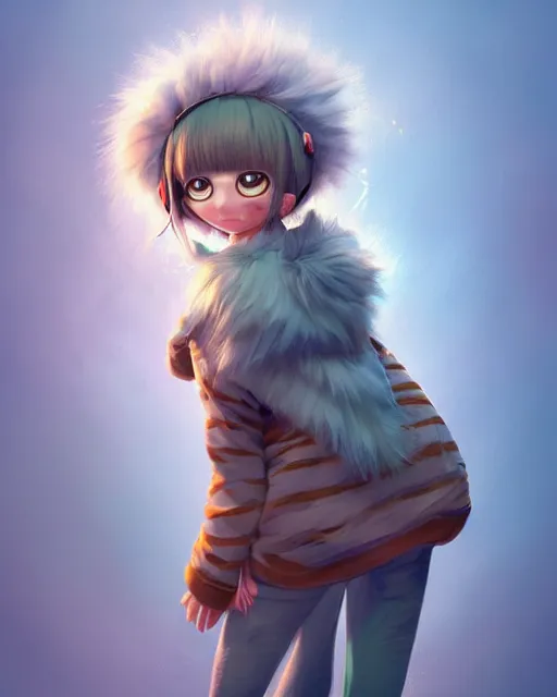 Image similar to gediminas pranckevicius fullbody portrait of anthropomorphic half - tiger fluffy cute anime woman in jeans coat, concept art, anime art, by a - 1 picture, trending on artstation artgerm, ross tran, wlop, marc davis