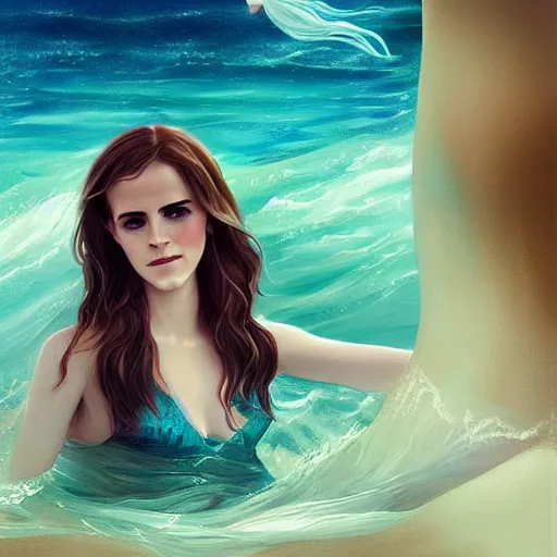 Image similar to emma watson as sea mermaid, artwork by charlie bowater,