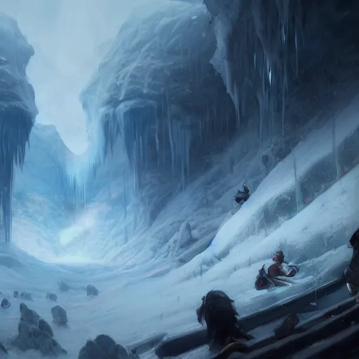 Image similar to battle in the ice cave fantasy. greg rutkowski. boris vallejo. 3 8 4 0 x 2 1 6 0