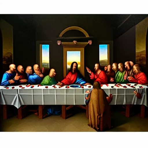 Image similar to jeff bezos at the last supper by da vinci