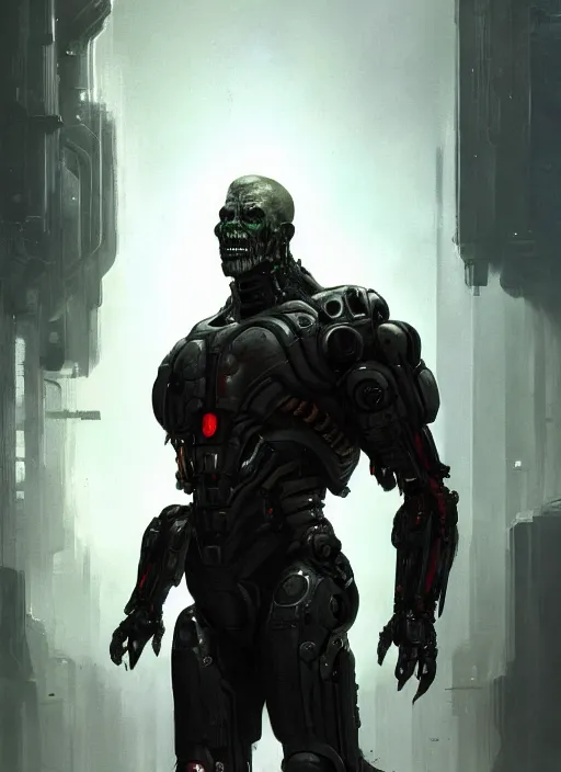 Image similar to mark sinclair as victor stone, full body concept, cyborg, borg, strogg, face of a man, terminator, flesh, quake strogg, doom demon, wolfenstein, monstrous, powerful, symmetry, symmetrical, concept art by ruan jia and greg rutkowski