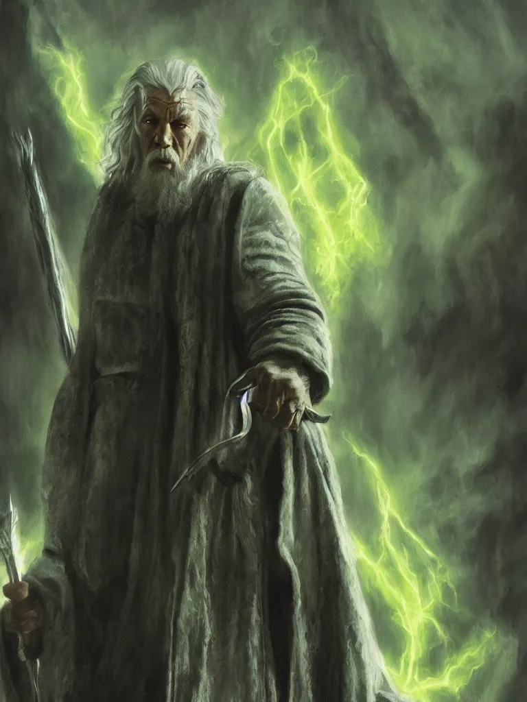 Prompt: film still of gandalf starring as the hulk, epic dark fantasy horror stylized oil painting by ivan shiskin. trending on artstation