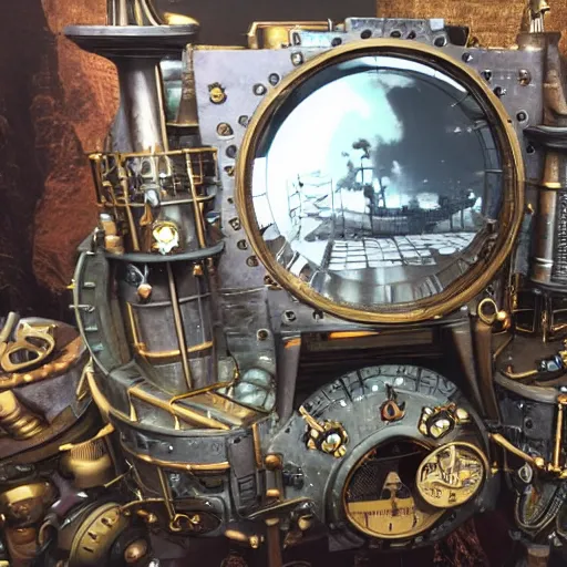 Image similar to photo of a steampunk moonbase