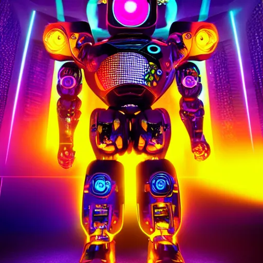 Image similar to robodad cybercore disco rave. bright scene. fine detail. this 4 k hd image is trending on artstation, featured on behance, well - rendered, extra crisp, features intricate detail, epic composition and the style of unreal engine.