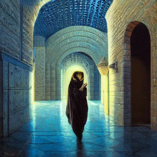 Image similar to detailed face of an arabic woman, opulent courtyard, moment, tectonic sky, skydome, reactor, utopian, tech noir, wet reflections, prism, atmospheric, ambient, pj crook, syd mead, livia prima, artgerm, greg rutkowski, nick alm, casey baugh