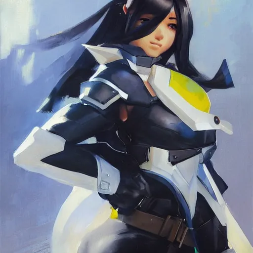 Image similar to greg manchess portrait painting of kirito as overwatch character, medium shot, asymmetrical, profile picture, organic painting, sunny day, matte painting, bold shapes, hard edges, street art, trending on artstation, by huang guangjian and gil elvgren and sachin teng