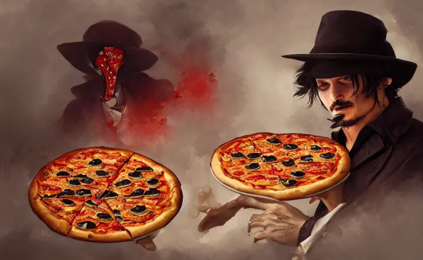 Image similar to a painting of pizza depp trending on artstation in the style of greg rutkowski