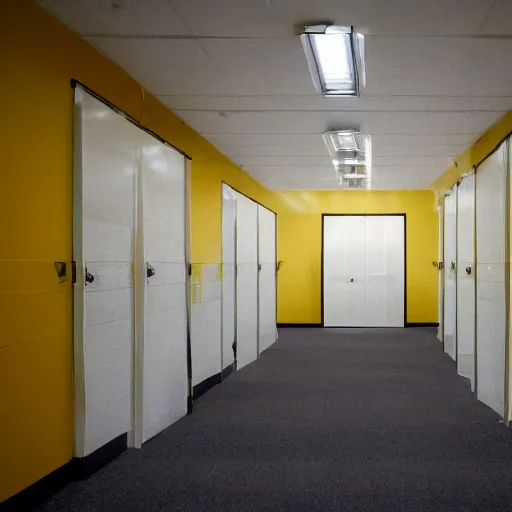 Image similar to !dream Backrooms, where it's nothing but the stink of old moist carpet, the madness of mono-yellow, the endless background noise of fluorescent lights at maximum hum-buzz, and approximately six hundred million square miles of randomly segmented empty rooms to be trapped in