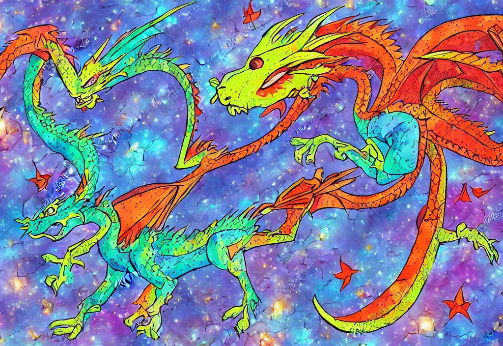 Prompt: Dragon at space with realistic and colourful testure