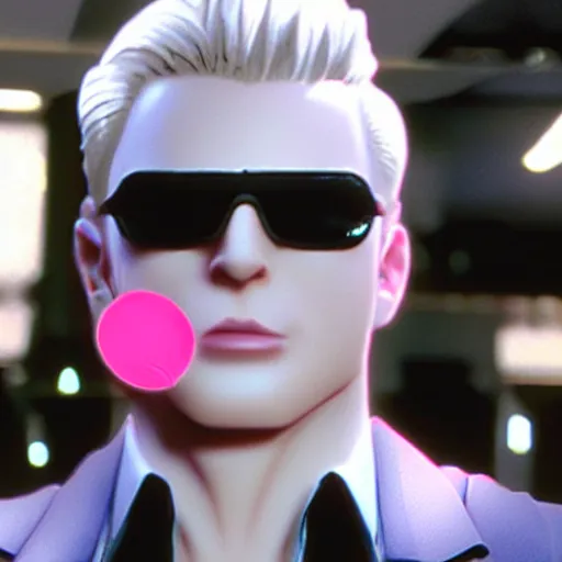 Prompt: albert wesker chewing bubble gum