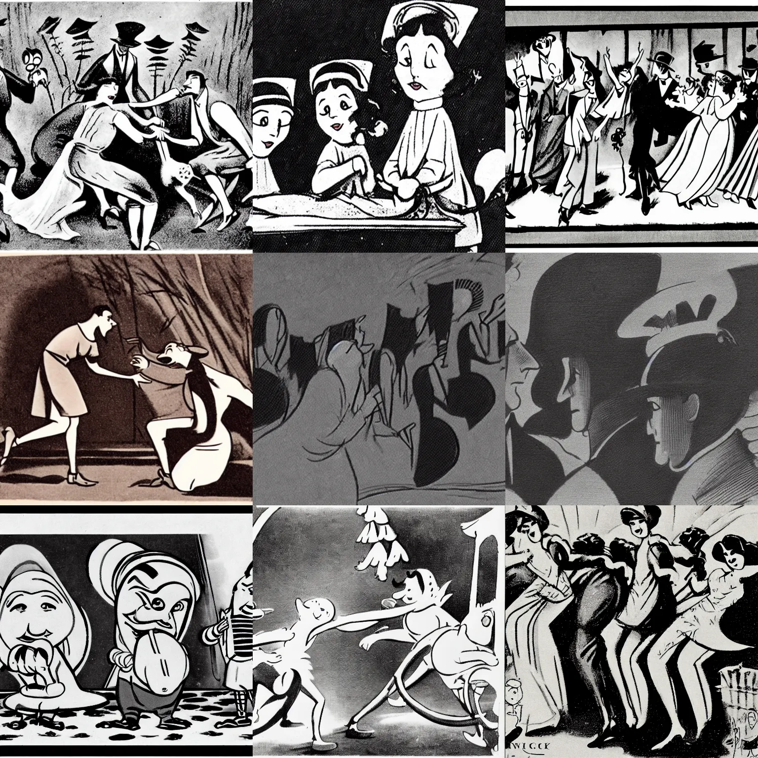Prompt: a still from a 1 9 2 0 s black and white cartoon