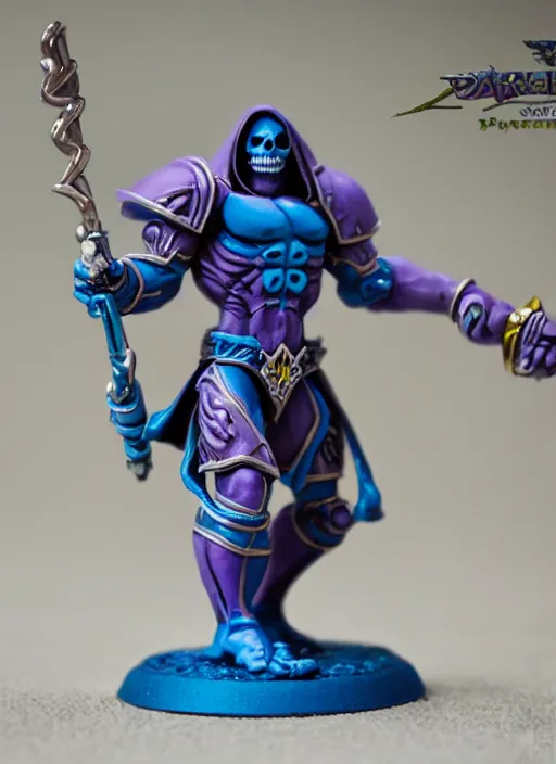 Prompt: Skeletor, Professionally Painted Warhammer miniature, tabletop gaming, games workshop, professional photography, product photography, official media