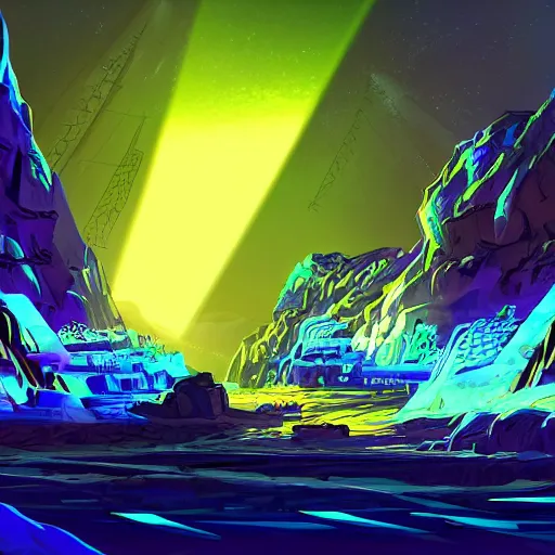 Prompt: a diamond mine, lots of diamonds unearthed, a lights is being reflected all around the dark cave mine, luminous Color’s, synthwave style, concept art.