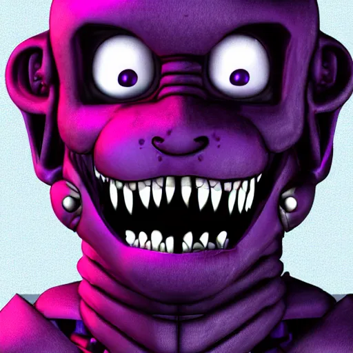 Image similar to william afton new form, horror, fnaf, hyperrealistic, scary, purple