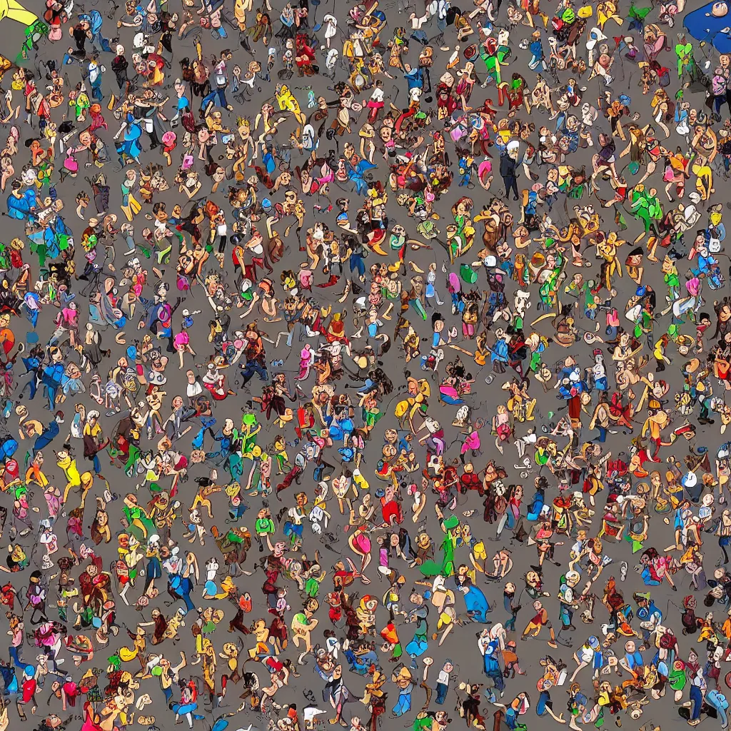 Image similar to moshpit from above with a lot of clowns, very detailed