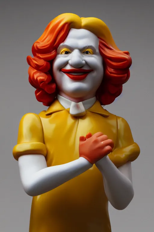 Image similar to A porcelain model of Ronald McDonald, sculpture, photograph, studio lighting, product photography, advertising photography, pottery, figurine, octane render